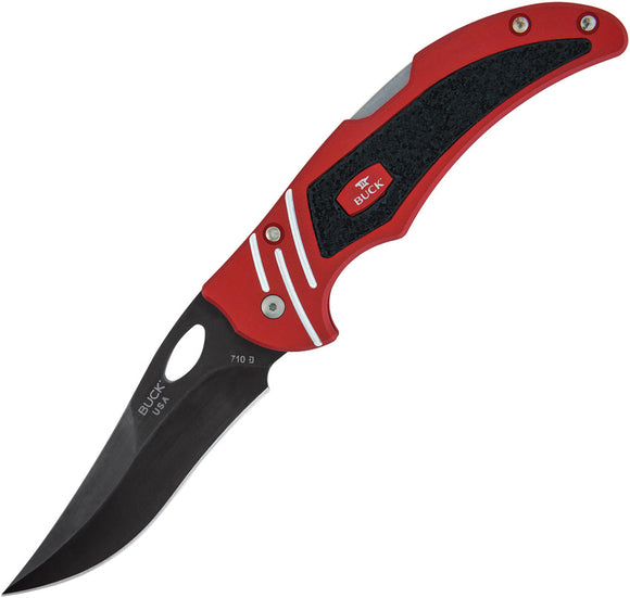 BUCK Knives Volt Lockback Red Aluminum Handle Black Folding Blade Knife 710RDS