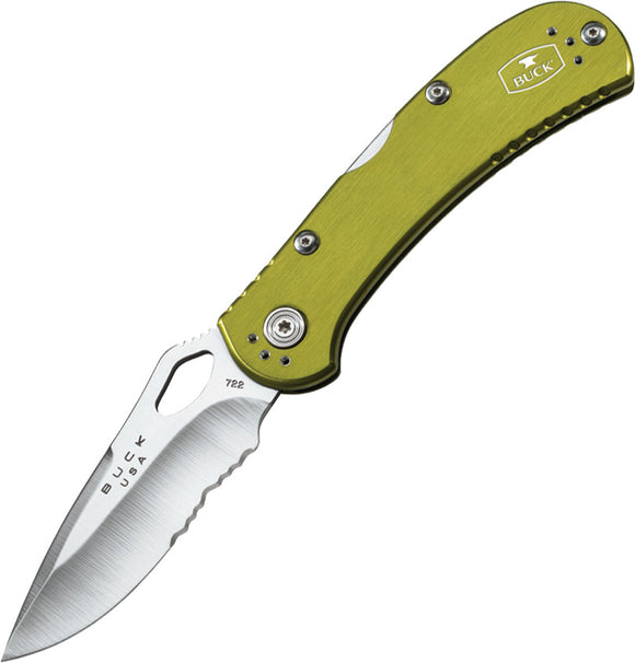BUCK Knives SpitFire Lockback Green Handle Folding Serrated Blade Knife 722GRX1