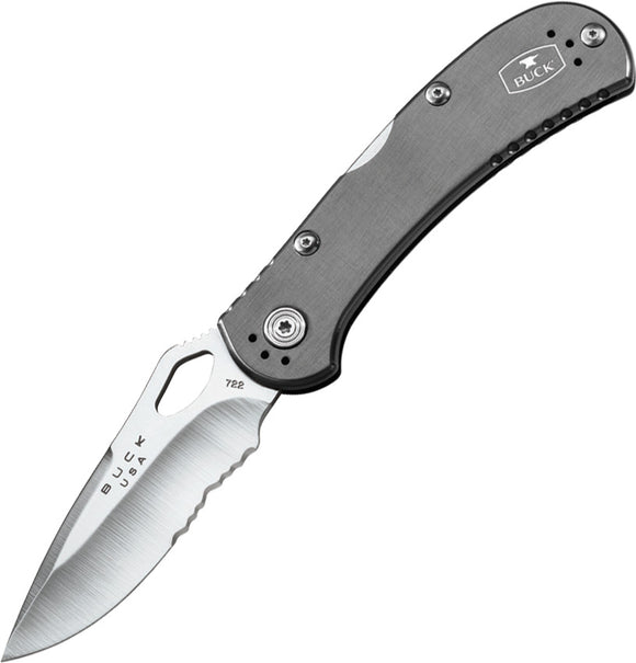 BUCK Knives SpitFire Lockback Gray Handle Folding Serrated Blade Knife 722GYX1