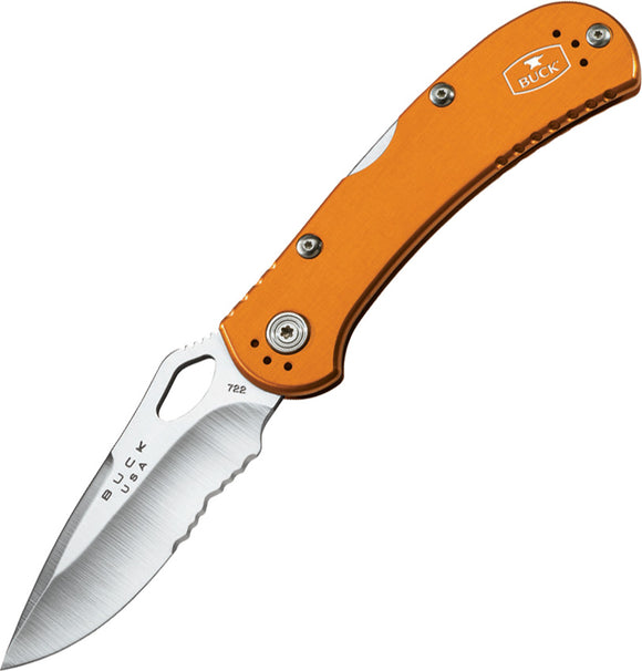 BUCK Knives SpitFire Lockback Orange Handle Folding Serrated Blade Knife 722ORX1