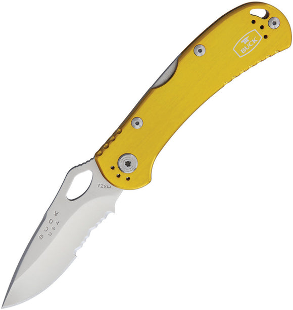 Buck Spitfire Lockback Yellow Serrated Folding Knife 722YWX1