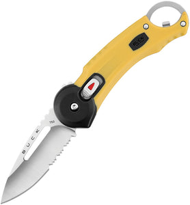 BUCK Knives Redpoint Yellow Handle SafeSpin Folding Serrated Blade Knife 750YWX