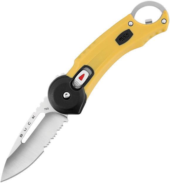 BUCK Knives Redpoint Yellow Handle SafeSpin Folding Serrated Blade Knife 750YWX