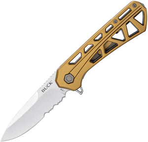 Buck Trace Linerlock Bronze Aluminum Folding 7Cr17MoV Serrated Pocket Knife 812BRX