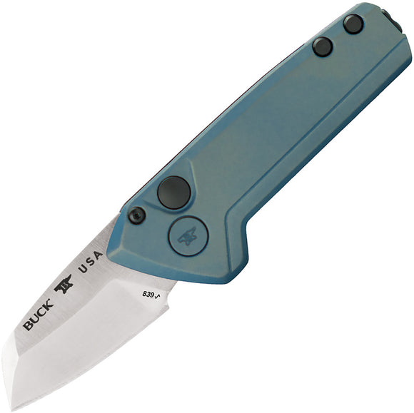 Buck Automatic Mini Deploy Knife Button Lock Blue Aluminum 154CM Blade 839BLS