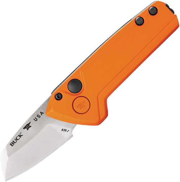 Buck Automatic Mini Deploy Knife Button Lock Orange Aluminum 154CM Blade 839ORS