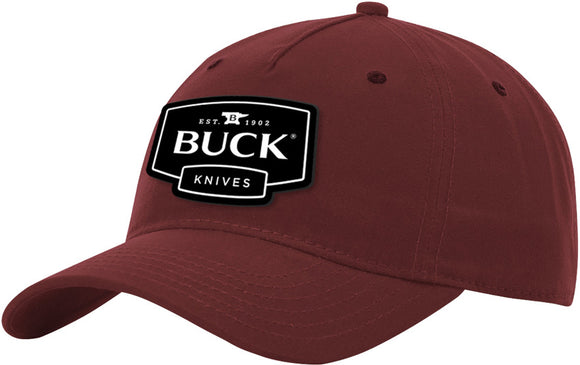 Buck Black Knife Logo Patch Cardinal Red Six Panel Adjustable Strap Hat 89165