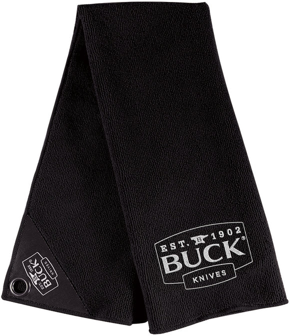 BUCK Knives Embroidered Logo Black Cleaning Fishing Towel w/ Grommet 95081