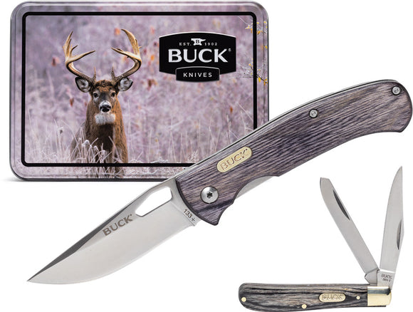 Buck 2pc Linerlock & Trapper Black Pakkawood Folding Stainless Knife Set CMBOME11