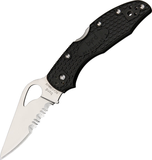 Byrd Meadowlark 2 Lockback Black Folding 8Cr13MoV Serrated Pocket Knife 04PSBK2