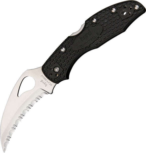Byrd Hawkbill Lockback Black FRN Handle Stainless Serrated Folding Knife 22SBK