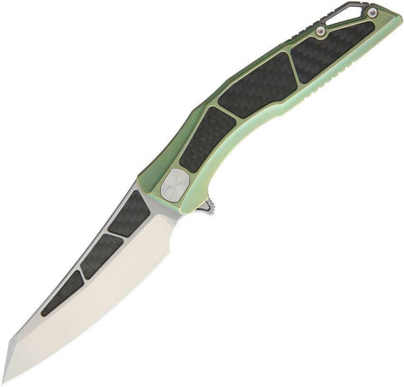 Stedemon ZODIAC Folding Blade Green Tumble Titanium Handle Knife