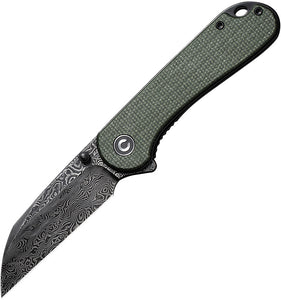 Civivi Elementum Linerlock Green Micarta Folding Damascus Knife 18062AFDS1