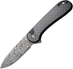 Civivi Elementum II Button Lock Carbon Fiber Folding Damascus Pocket Knife 18062PBDS1