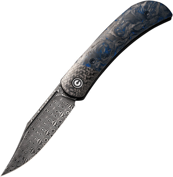 Civivi Appalachian Drifter II Linerlock Blue CF Folding Damascus Knife 19010CDS1