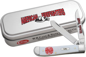 Case XX Firefighter Trapper Folder Steel 2 Blade Folding Knife + Tin Set 05468