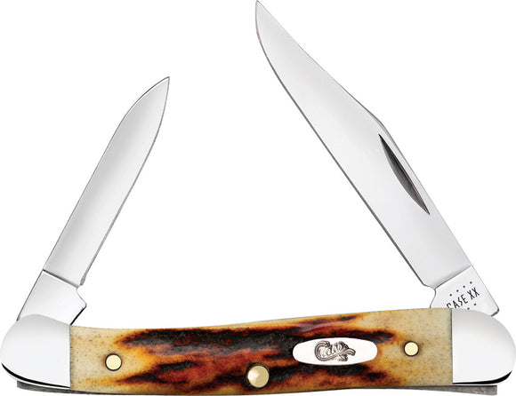 Case Cutlery Mini Copperhead Red Stag Handle Steel 2 Blade Pocket Knife 09583