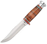 CASE XX Mushroom Cap Brown Stacked Leather Fixed Clip Blade Hunter Knife 10343