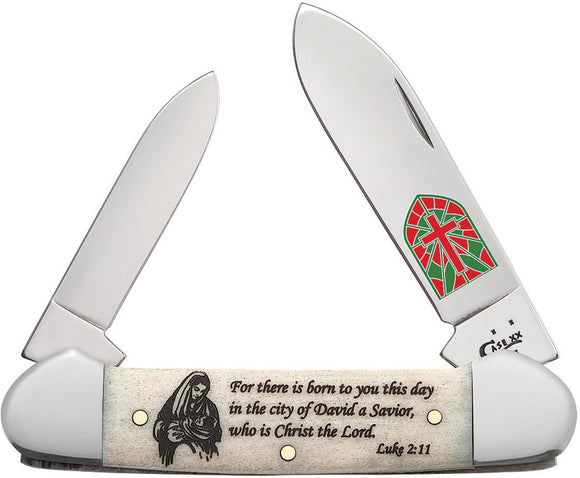 Case Cutlery Christmas Canoe 2016 Bone Bible Folding Knife & Gift Tin Set 10566