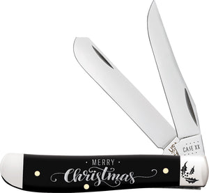 Case Cutlery Mini Trapper Pocket Knife Merry Christmas 2022 Black Folding 10619