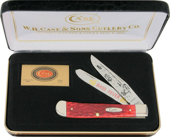 Case Cutlery Bass Fever Trapper Red Bone Handle Folding Knife with Hard Box 106R