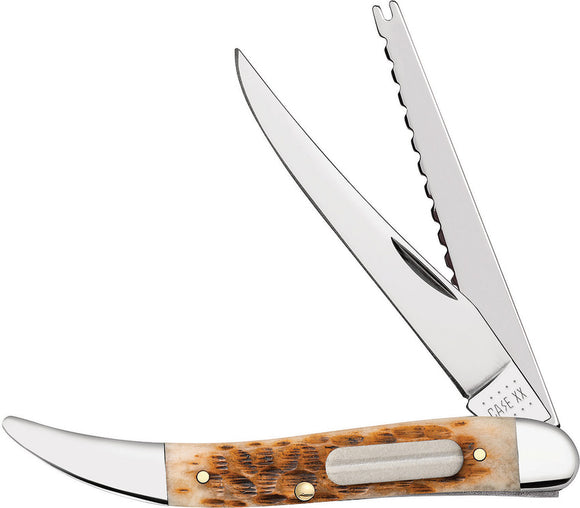 Case Cutlery Fishing Amber Bone Folding Clip Point Pocket Knife 10726