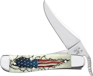 Case Cutlery Russlock US Flag Natural Bone Folding Stainless Pocket Knife 10748