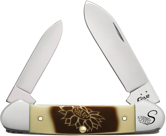Case Cutlery Canoe Sunflower Etch Delrin Handle Folding Pocket Knife EDC 10827