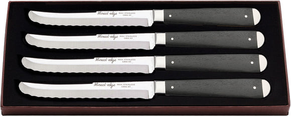 Case XX 4pc Smooth Black Ebony Wood Handle Fixed Serrated Steak Knife Set 11000