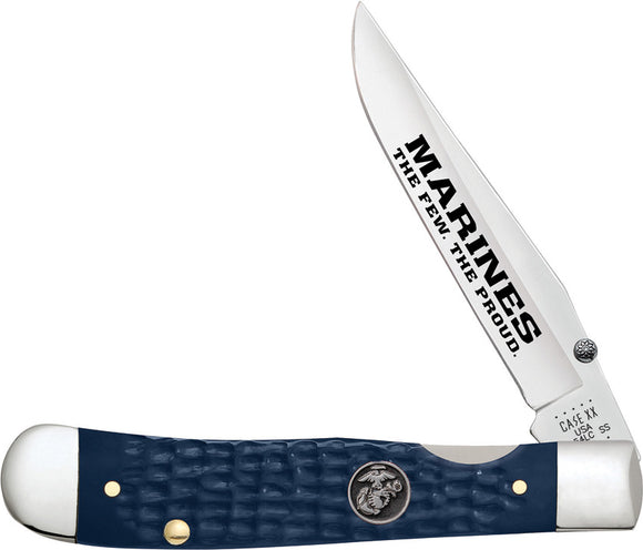 Case Cutlery USMC Marines Trapperlock Navy Blue Folding Pocket Knife 13196