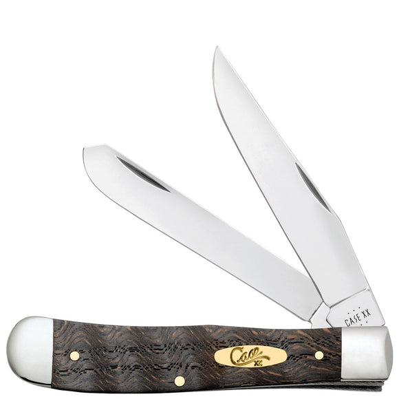 Case Cutlery Trapper Black Curly Oak Wood Folding Stainless Pocket Knife 14000