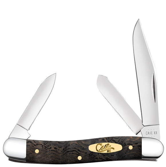 Case Cutlery Medium Stockman Black Curly Oak Wood Folding Stainless Knife 14001