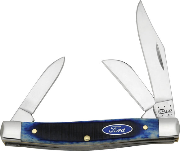 Case Cutlery Ford Logo Blue Sawcut Jigged Stockman Folding Pocket Knife 14305