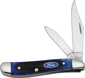 Case Cutlery Ford Logo Peanut Blue Sawcut Bone Handle Folding Pocket Knife 14306