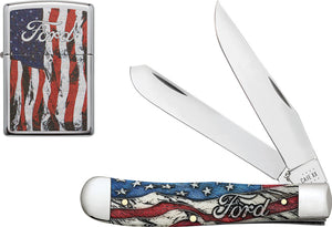 Case Cutlery Ford Trapper Pocket Knife Gift Set Slip-Jt Patrotic Stainless 14331