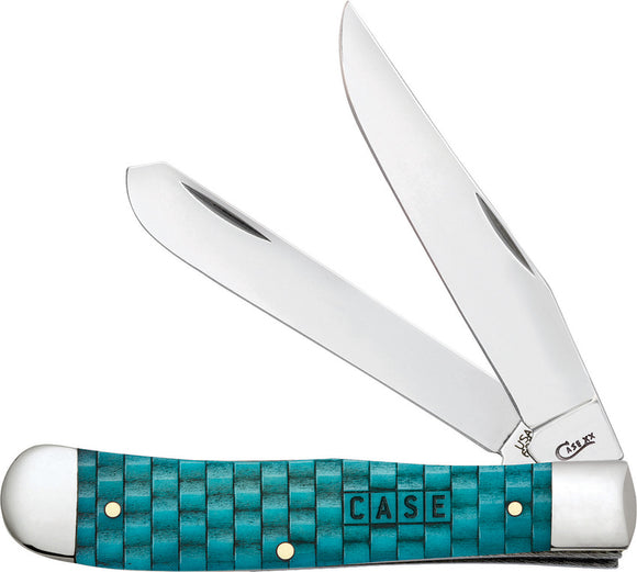 Case Cutlery Trapper Blue Basket Weave Bone Folding Stainless Pocket Knife 15501