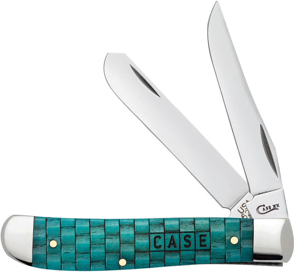 Case Cutlery Mini Trapper Blue Basket Weave Bone Folding Pocket Knife 15502