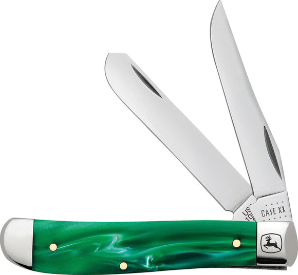 Case Cutlery John Deere Mini Trapper Green Smooth Folding Stainless Knife 15773