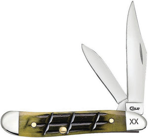 Case Cutlery Peanut Olive Green Jigged Bone Folding Stainless Pocket Knife 16025