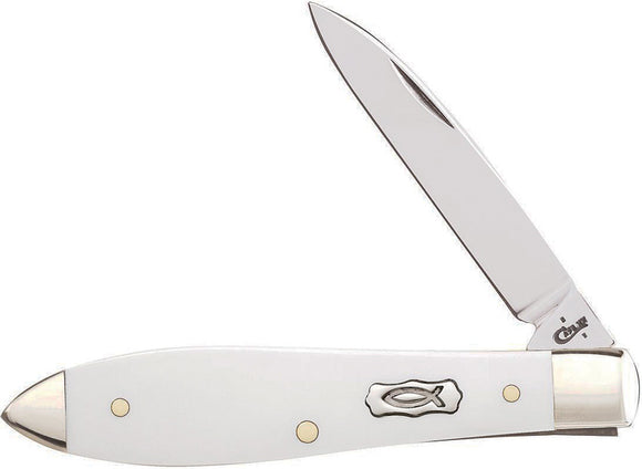 Case Cutlery Ichthus Teardrop White Handle Stainless Folding Blade Knife 17268