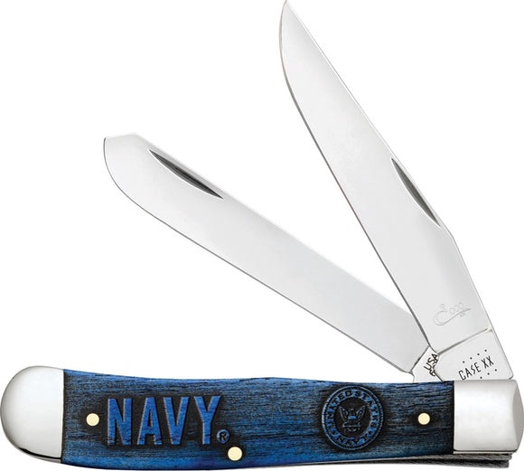 Case Cutlery U.S. Navy Trapper Pocket Knife Blue Bone Folding Gift Set 17726