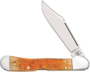 Case Cutlery Carved Orange Persimmon Bone Copperlock Folding Pocket Knife 22085