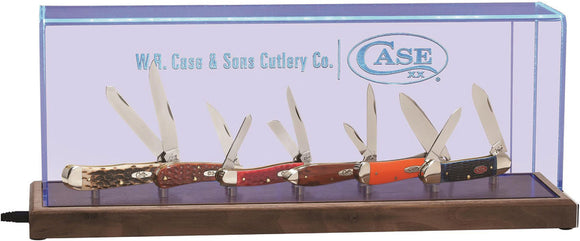Case XX Illuminated Dome 6 Folding Knife Display Wooden Base Box Logo 22850