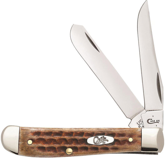 Case Cutlery XX Mini Trapper Burnt Brown Bone Handle Folding Blades Knife 23651