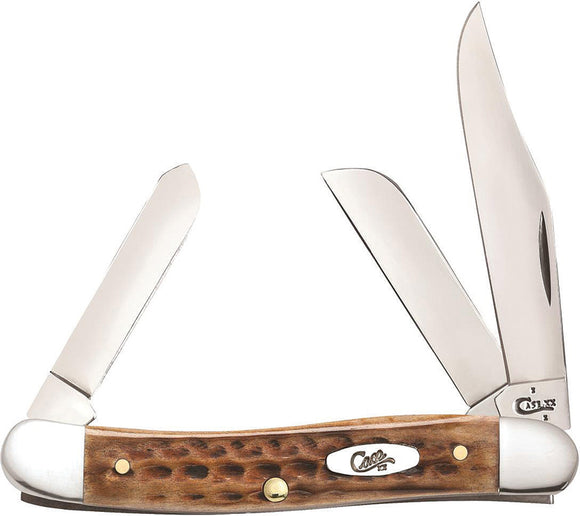 Case Cutlery Medium Stockman Burnt Brown Bone Handle Folding Blades Knife 23656
