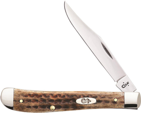 Case Cutlery Slimline Trapper Burnt Brown Bone Handle Folding Blade Knife 23657