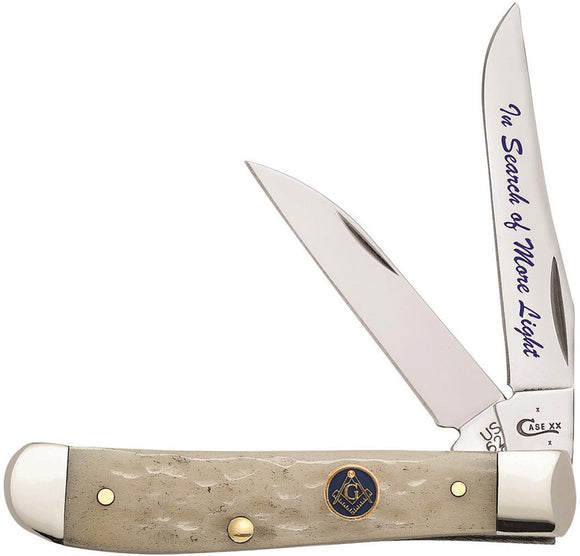 Case Cutlery XX Masonic Mini Trapper Bone Stainless Folding Blades Knife 25530