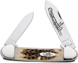 Case Cutlery Indian in Canoe Etching Amber Bone Handle Folding Pocket Knife 263