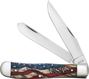 Case Cutlery Vintage USA America Flag Trapper Folding Pocket Knife 36030