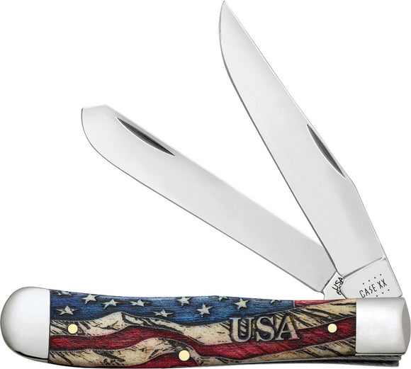 Case Cutlery Vintage USA America Flag Trapper Folding Pocket Knife 36030